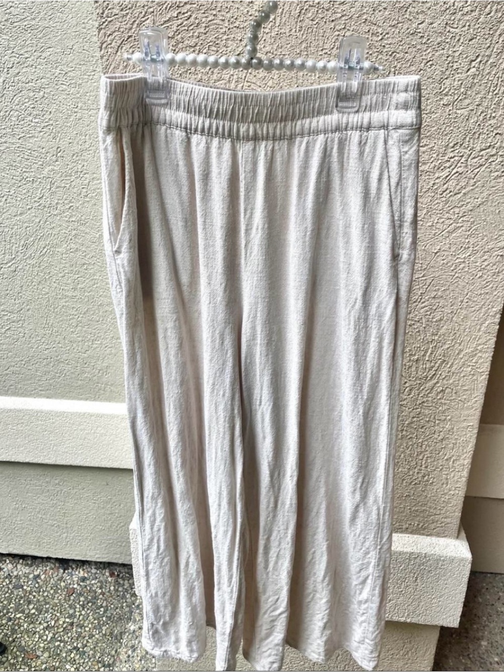 Divided Cream Wide-Leg Elastic Waist Pants with pockets linen blend